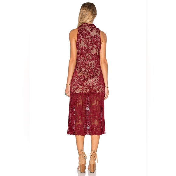 Endless Rose, Sleeveless Lace High Neck Midi Dress color Burgundy - Picture 3 of 10